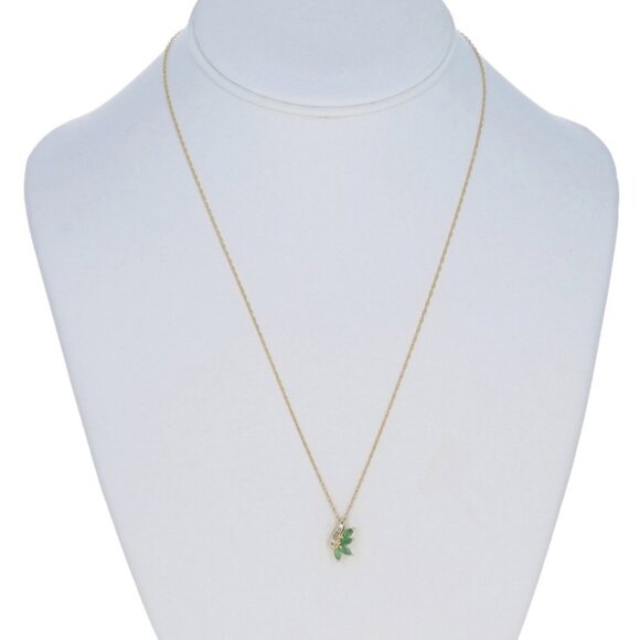 Yellow Gold Emerald Diamond Necklace 19" - 14k Marquise .40ctw Leaves Four-Stone - Picture 2 of 5